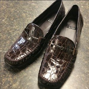 Stuart Weitzman Croc Patent Leather Loafers